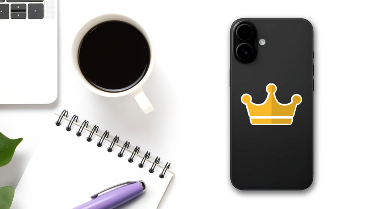 Gold Crown Icon Logo Sticker on a Phone (New) example