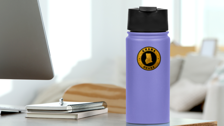 Gold Emblem Of Ghana Sticker on a Water Bottle (New) example