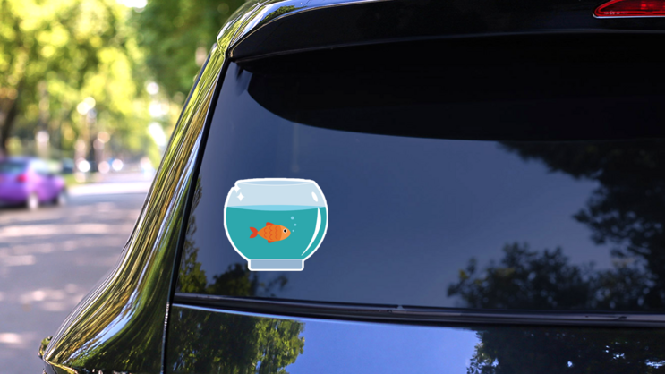 Gold Fish In Bowl Sticker on a Rear Car Window (New) example
