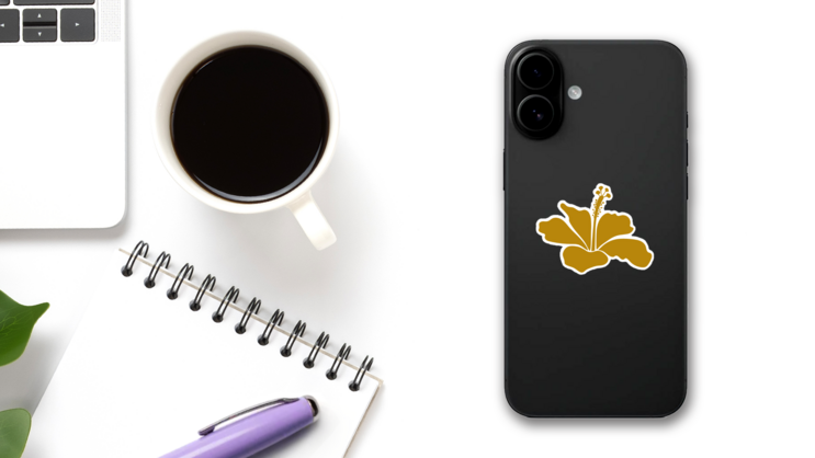 Gold Hibiscus Icon Sticker on a Phone (New) example