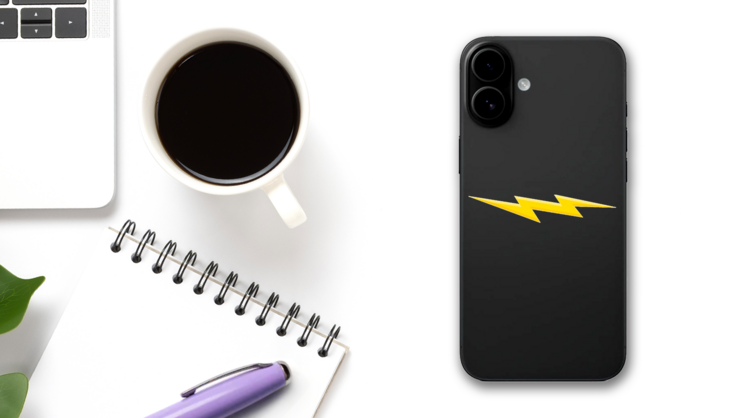 Gold Lightning Bolt Sticker on a Phone (New) example