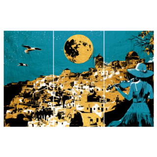 Gold Painting A Girl Playing The Violin Santorini Greece Sticker