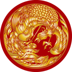 Gold Phoenix Fire Bird On Red Background Sticker