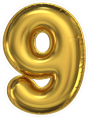 Golden Balloon Number 9 Sticker