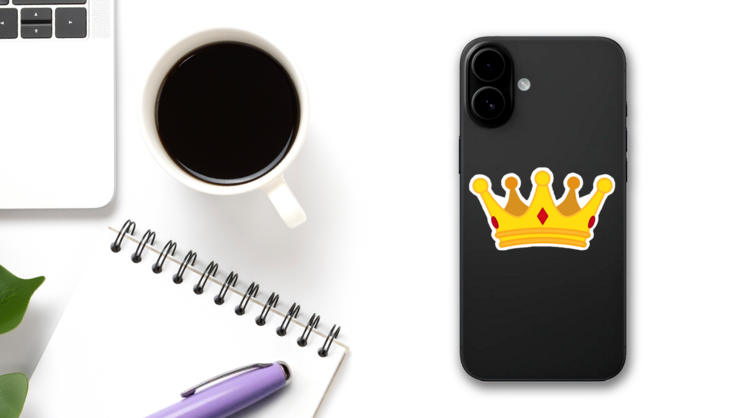 Golden Crown Cartoon Icon Sticker on a Phone (New) example