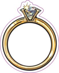 Golden Engagement Ring With A Big Shining Diamond Sticker