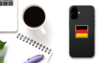 Golden Frame Germany Flag Square Sticker on a Phone (New) example
