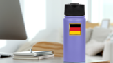 Golden Frame Germany Flag Square Sticker on a Water Bottle (New) example