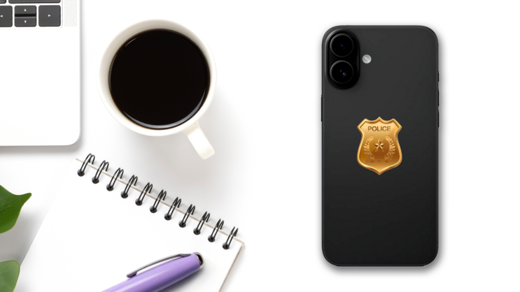 Golden Police Badge Sticker on a Phone (New) example