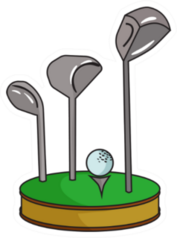 Golf Ball And Clubs On Grass Icon In Cartoon Style Sticker