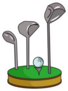 Golf Ball And Clubs On Grass Icon In Cartoon Style Sticker
