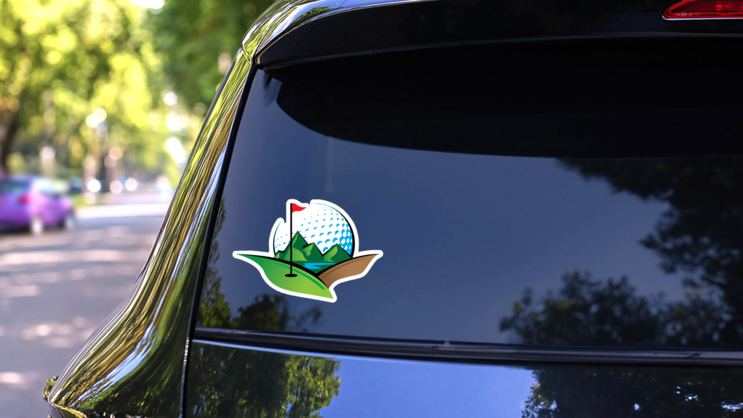 Golf Ball and Scenic Views Sticker on a Rear Car Window (New) example