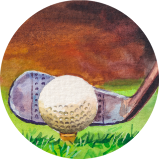 Golf Club And Ball On Green Grass Sport Game Sticker