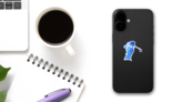 Golf Player, Abstract Blue Geometric Silhouette Sticker on a Phone (New) example