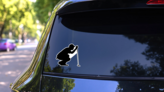 Golfer Kneeling Judging Putting Angle Sticker on a Rear Car Window (New) example