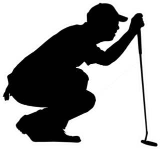 Golfer Kneeling Judging Putting Angle Sticker