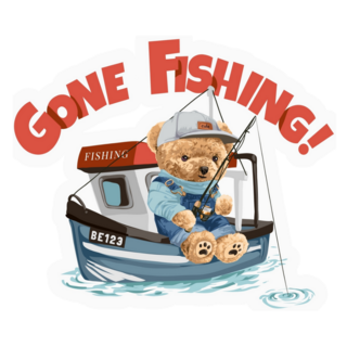 Gone Fishing Bear Sticker 