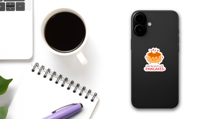 Good Day Starts With Pancakes Breakfast Sticker on a Phone (New) example