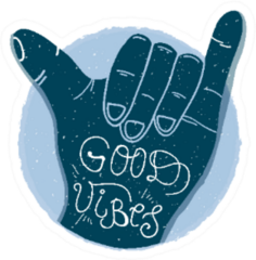 Good Vibes Lettering, Blue Shaka Surf Hand Sticker