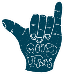 Good Vibes Lettering, Shaka Surf Hand Sign Sticker