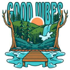 Good Vibes Vibrant Lake Illustration Sticker