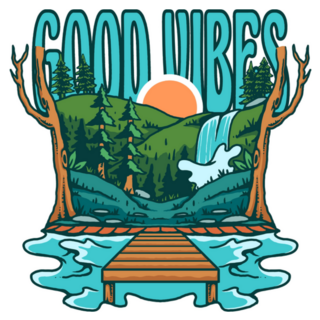 Good Vibes Vibrant Lake Illustration Sticker