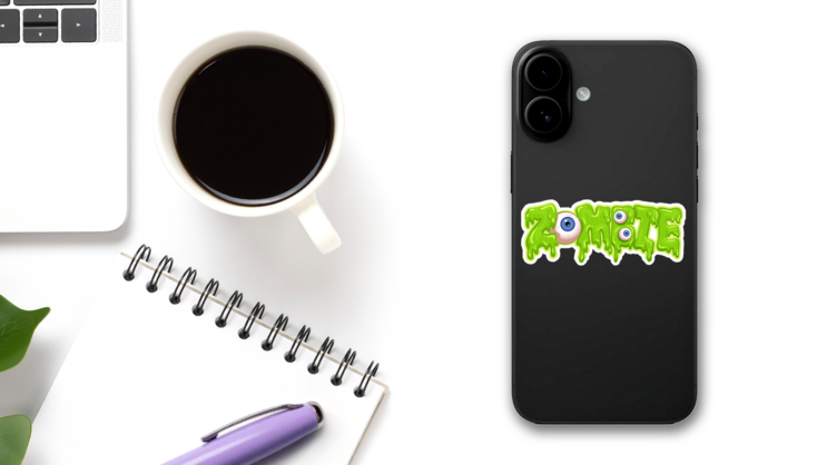 Gooey Zombie Word Sticker on a Phone (New) example