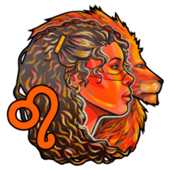 Gorgeous Leo Zodiac Woman & Lion In Orange Tones Sticker