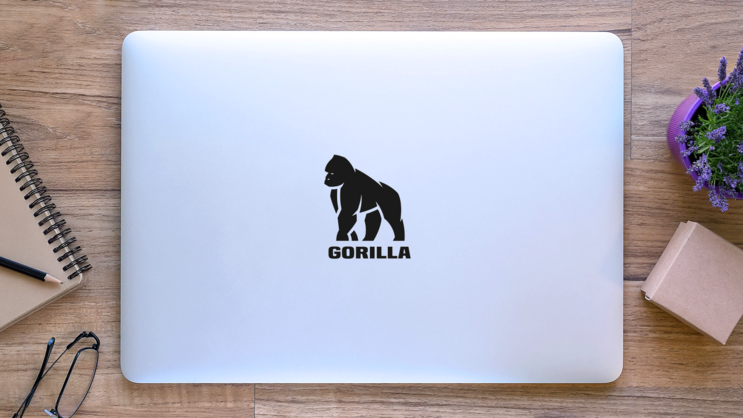 Gorilla Silhouette Sticker with Text on a Laptop (New) example