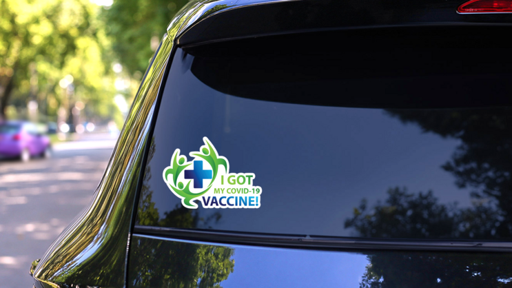 Got My Covid-19 Vaccine! Sticker on a Rear Car Window (New) example