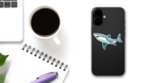 Graceful Swimming Shark Sticker on a Phone (New) example