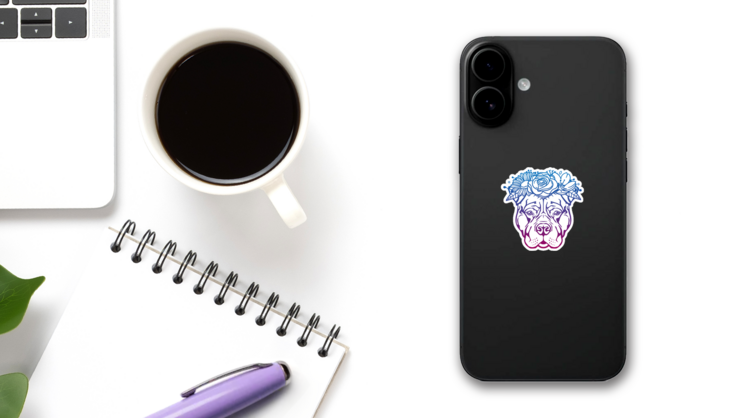 Gradient Flower Pit Bull Sticker on a Phone (New) example