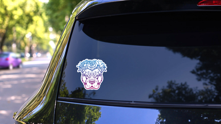 Gradient Flower Pit Bull Sticker on a Rear Car Window (New) example