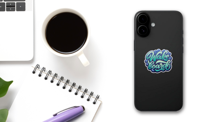 Graffiti Style Wake Board Sticker on a Phone (New) example