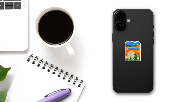 Grand Prismatic Spring In Wyoming Sticker on a Phone (New) example