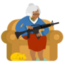 Grandma On Couch with a Rifle Sticker