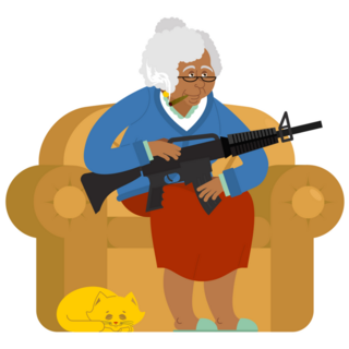 Grandma On Couch with a Rifle Sticker
