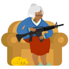Grandma On Couch with a Rifle Sticker