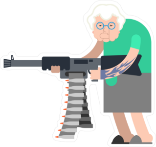 Grandma with Heavy Machine Gun Weapon Sticker