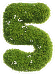 Grass and Flowers Font Number 5 Sticker
