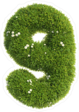 Grass and Flowers Font Number 9 Sticker