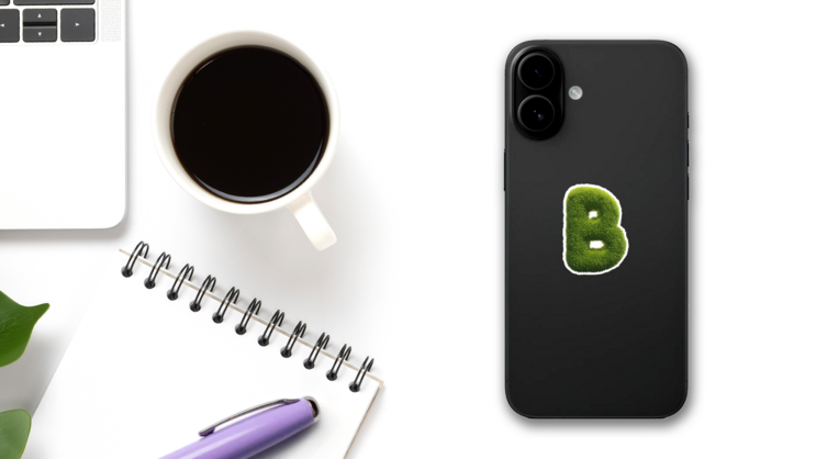 Grass Font Letter B Sticker on a Phone (New) example