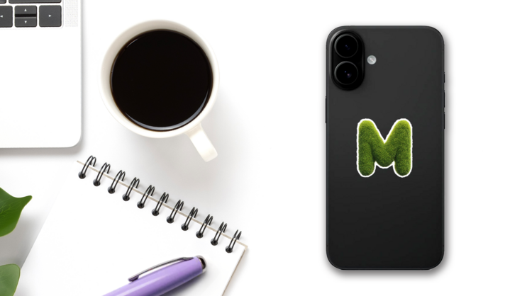 Grass Font Letter M Sticker on a Phone (New) example