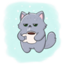 Gray Cat Drinks Coffee Sticker