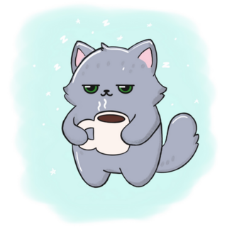 Gray Cat Drinks Coffee Sticker