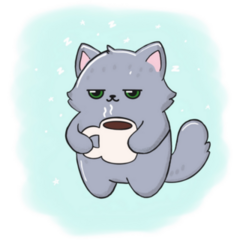Gray Cat Drinks Coffee Sticker
