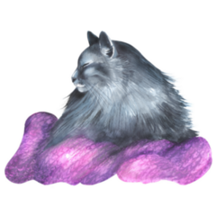 Gray Cat On Pink Yarn Watercolor Knitting Sticker
