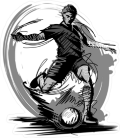 Grayscale Soccer Player Kicking Ball Sticker