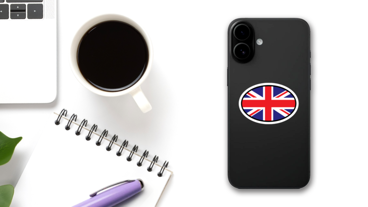 Great Britain GB Flag Oval With No Words Sticker on a Phone (New) example