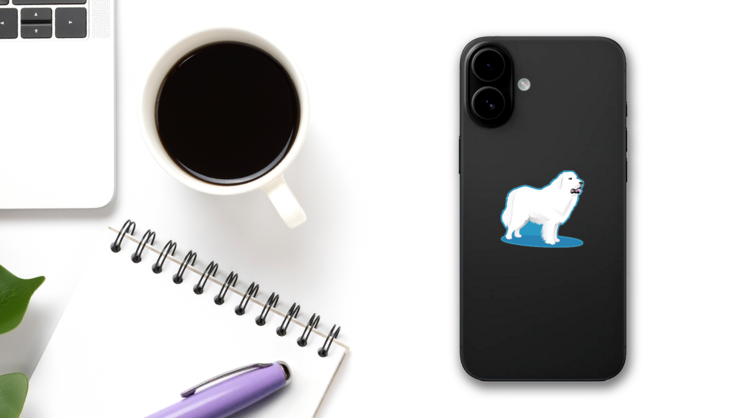 Great Pyrenees Blue Sticker on a Phone (New) example